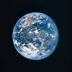 Round planet earth covered in clouds as seen from space. Satellite photo - full view..