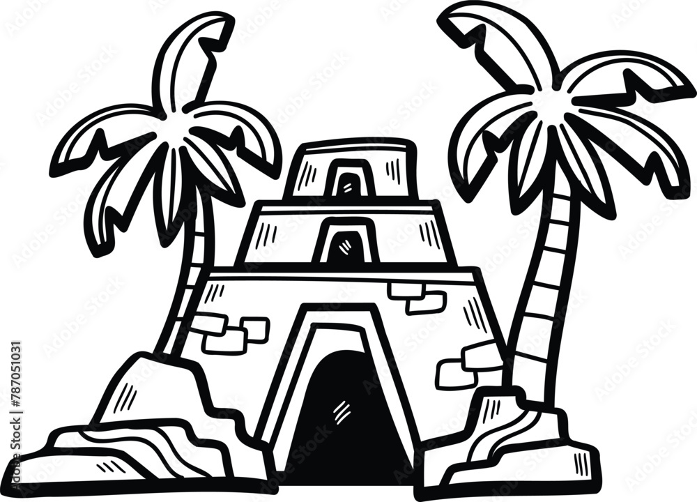 Poster a cartoon drawing of a building with a door and a window