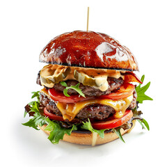 Delicious juicy fresh burger isolated on a white background. Cheeseburger.