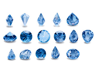 Blue jewels in various shapes and sizes, ideal for web design projects isolated  on  transparent