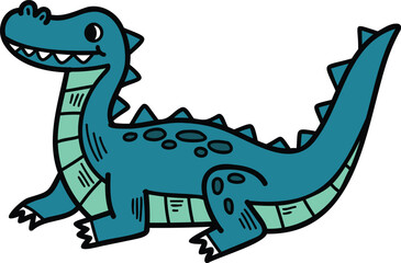 A cartoon drawing of a dinosaur with a big smile on its face