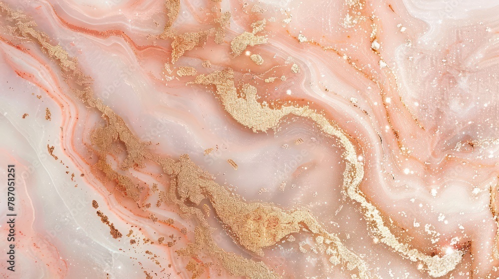 Poster an elegant and luxurious abstract image showing a flowing marble pattern in pink hues with veins of 