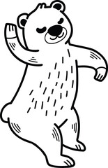 A cartoon bear is standing and looking at the camera