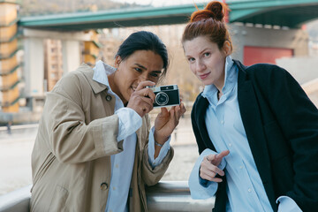 Happy couple enjoying travel and photography.