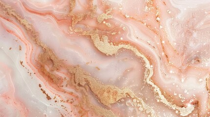 An elegant and luxurious abstract image showing a flowing marble pattern in pink hues with veins of shimmering gold Perfect for high-end design concepts