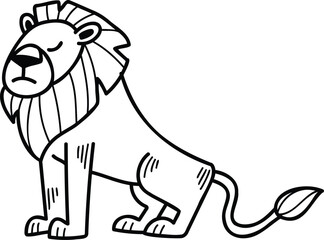 A cartoon lion is sitting on its haunches with its head down