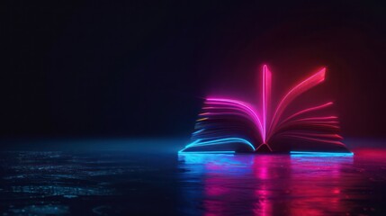 Glowing open book on dark background