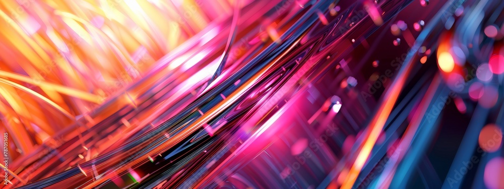 Poster a dynamic composition of intersecting lines and planes in vibrant colors, creating a sense of moveme