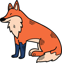 Obraz premium A cartoon fox is sitting on the ground with its paws on its hips