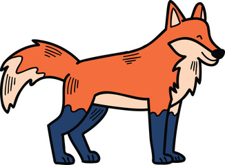 A cartoon fox is sitting on the ground with its paws on its hips
