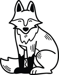 A cartoon fox is sitting on the ground with its paws on its hips