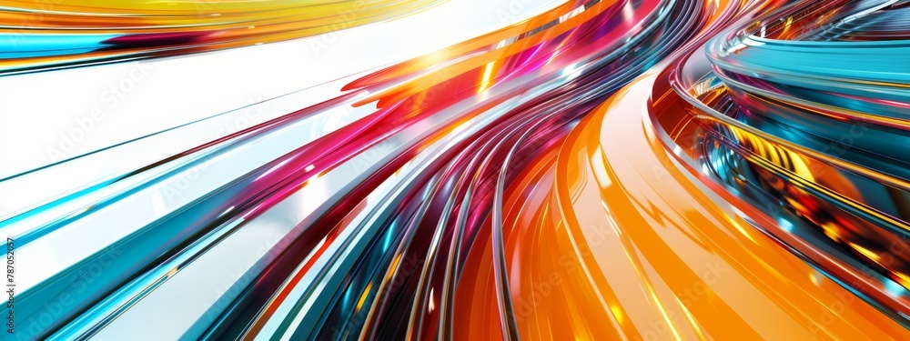 Poster a dynamic composition of intersecting lines and planes in vibrant colors, creating a sense of moveme