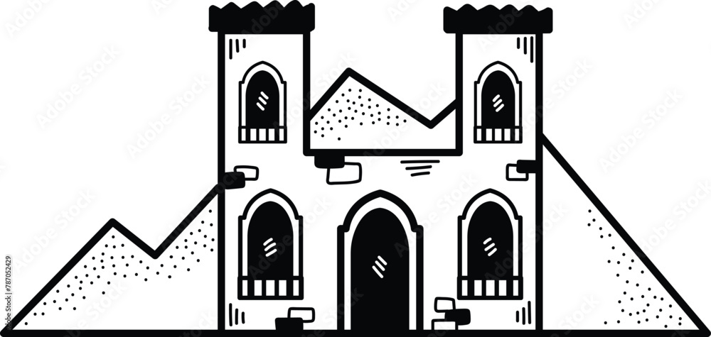 Aufkleber a large building with a large archway and a small window