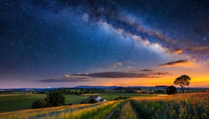 Starry night over countryside path