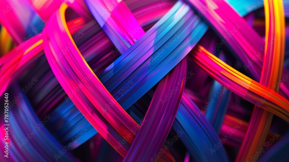 Poster a dynamic composition of intersecting lines and planes in vibrant colors, creating a sense of moveme