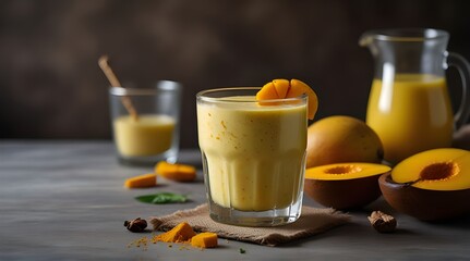 Mango lassi with mint and mango ice cubes, refreshing traditional.generative.ai