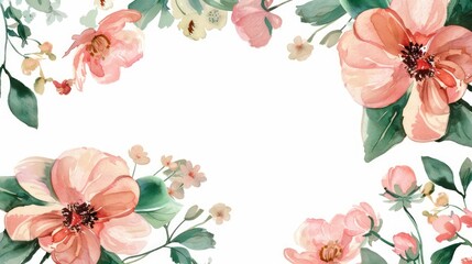 An elegant, hand-painted watercolor design featuring an assortment of flowers in soft pinks and greens with ample white space