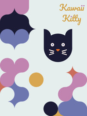 Kawaii Cats vector illustration  Smiling Kitty, cute and round-faced cat