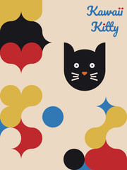 Kawaii Cats vector illustration  Smiling Kitty, cute and round-faced cat