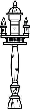 recommend clip art: A tall black pole with three candles on top