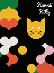 Kawaii Cats vector illustration  Smiling Kitty, cute and round-faced cat