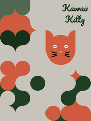 Kawaii Cats vector illustration  Smiling Kitty, cute and round-faced cat