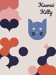 Kawaii Cats vector illustration  Smiling Kitty, cute and round-faced cat