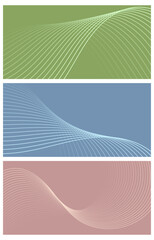 Set of abstract backgrounds with waves for banner. Medium banner size. Vector background with lines. Element for design. Brochure, booklet. Blue, beige, green