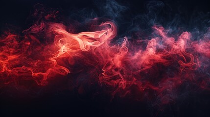 Concept of darkness depicted through abstract red smoke against a black backdrop - obrazy, fototapety, plakaty