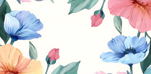 Flowers frame, botanical border watercolor on white background
