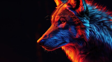 Vivid Neon-Colored Wolf in Profile View