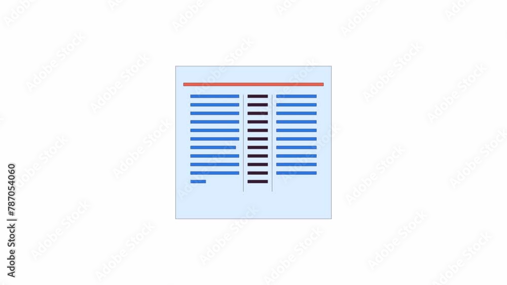 Aufkleber text strokes filling paper columns line 2d object animation. adding data to document flat color cart