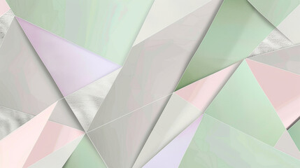 Whimsical geometric shapes in pastels on grey with silver flourishes.