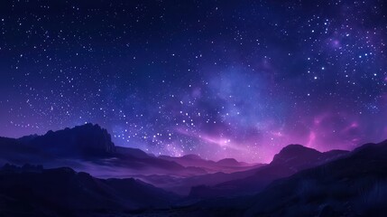 Starry night sky over mountain landscape - obrazy, fototapety, plakaty