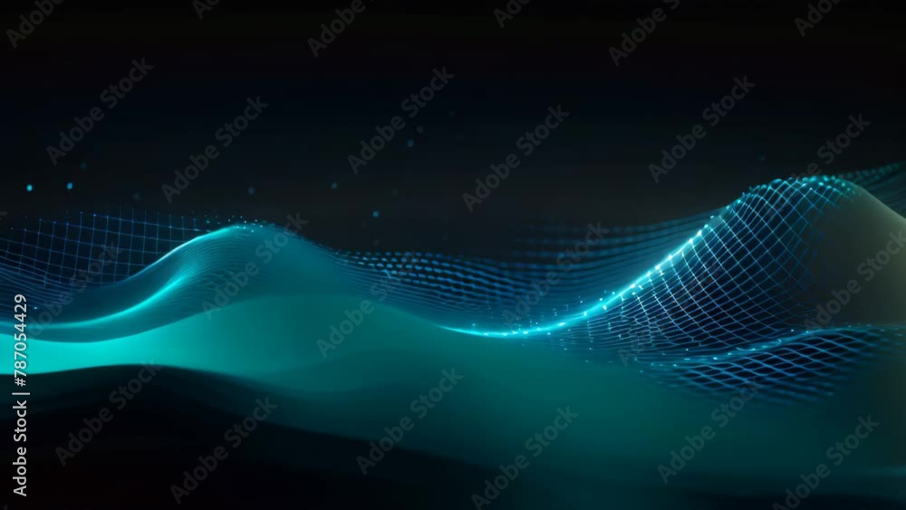 Poster 3d illustration of abstract digital wave with glowing particles on dark background, abstract digital