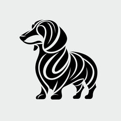 Abstract Minimalist Stroke Line Silhouette of Dachshund, Black and White, on Plain Background