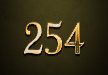 Old gold effect of 254 number with 3D glossy style Mockup.