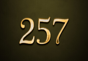 Old gold effect of 257 number with 3D glossy style Mockup.