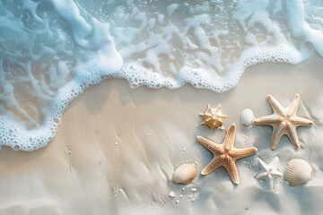 Generated AI Top view image of Summer seascape beautiful waves on the sand beach