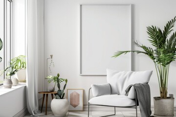 Naklejka premium Modern scandinavian interior with poster mockup created with generative ai