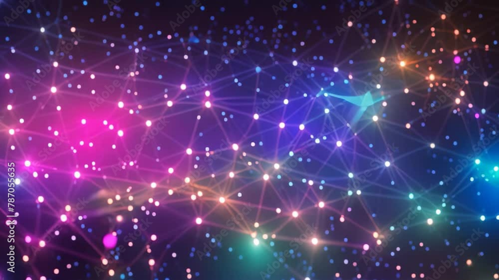 Poster Abstract polygonal space low poly dark background with connecting dots and lines. Connection structure. 3d rendering, Abstract illustration of data flowing through a network