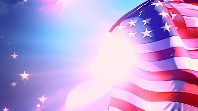 American flag with stars on a blue background. 3D illustration, Abstract Fourth of July America Memorial day Veterans Day background