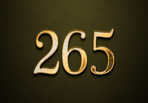 Old gold effect of 265 number with 3D glossy style Mockup.