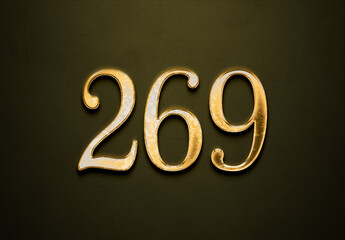 Old gold effect of 269 number with 3D glossy style Mockup.