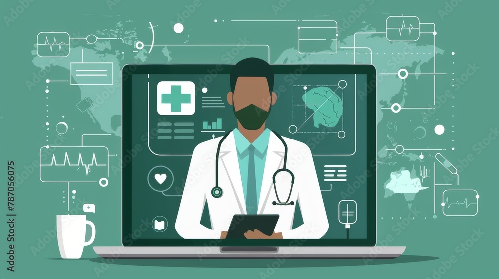 Poster quantum health diagnostics performed in a high-tech lab using next-generation medical technology.