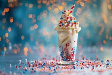Patriotic Milkshake with Whipped Cream and Sprinkles - obrazy, fototapety, plakaty