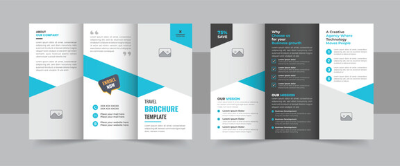 Travel trifold brochure, travel and tourism tri fold brochure design template or trifold brochure design template for travel agency