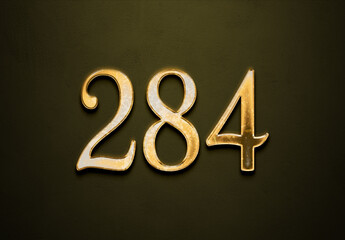 Old gold effect of 284 number with 3D glossy style Mockup.