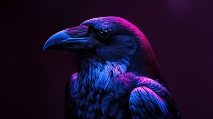 Obraz premium Bird with electric blue beak perched on purple backdrop