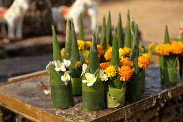 Banana leaves and flowers for worship
